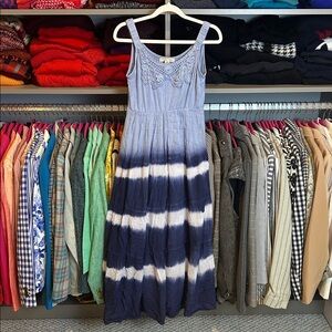 Studio West blue/white tie dye sleeveless lined elastic waistband midi dress S